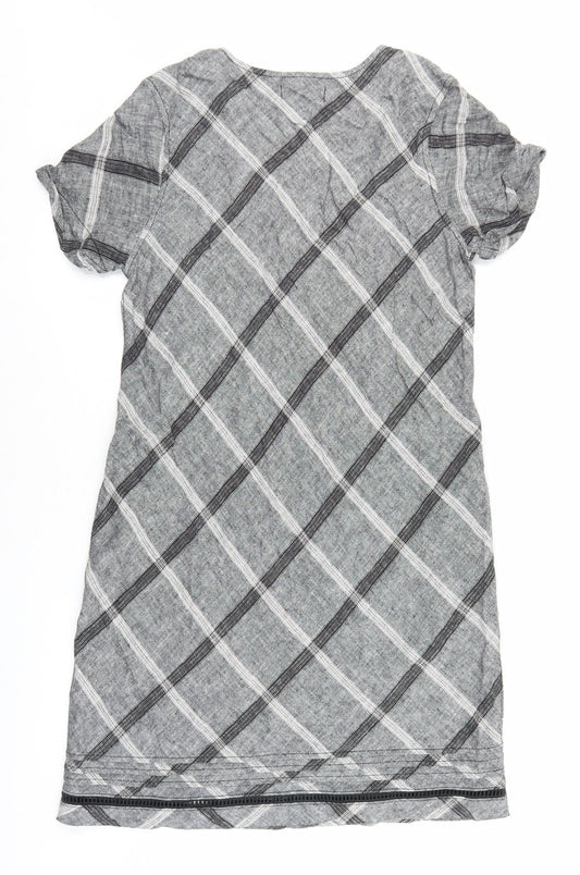 Preworn Womens Grey Geometric Polyester Shift Size 10 V-Neck Pullover