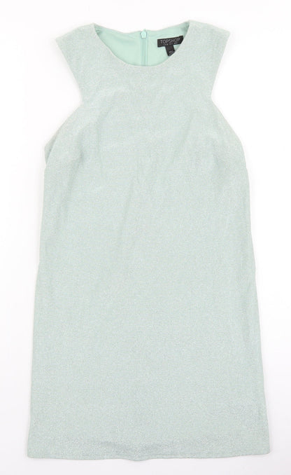 Topshop Womens Green Polyester Shift Size 8 Round Neck Zip