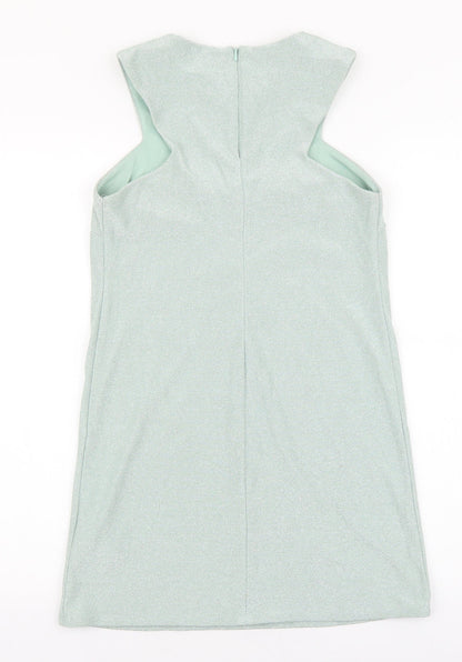 Topshop Womens Green Polyester Shift Size 8 Round Neck Zip