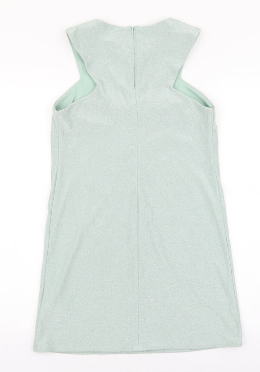 Topshop Womens Green Polyester Shift Size 8 Round Neck Zip