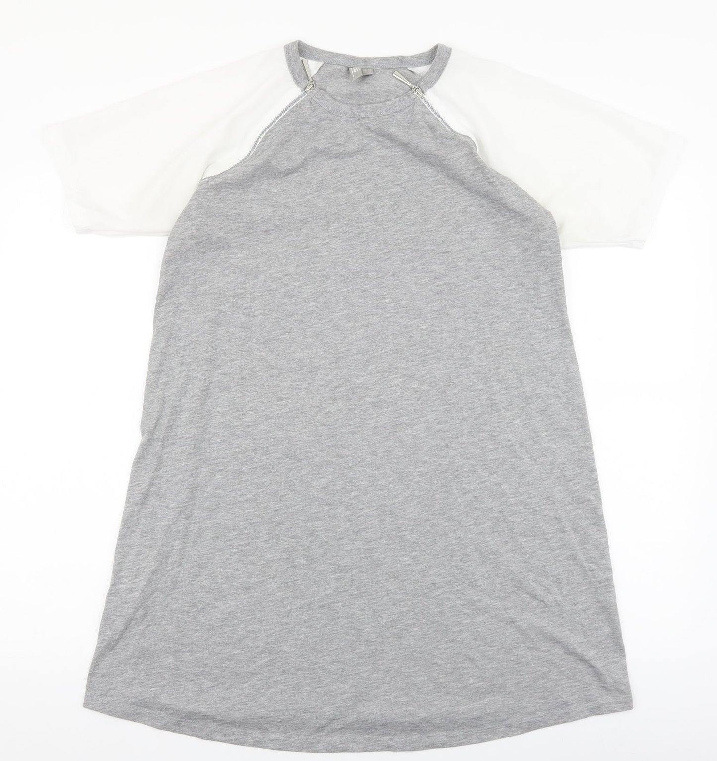 ASOS Womens Grey Viscose T-Shirt Dress Size 10 Round Neck Zip