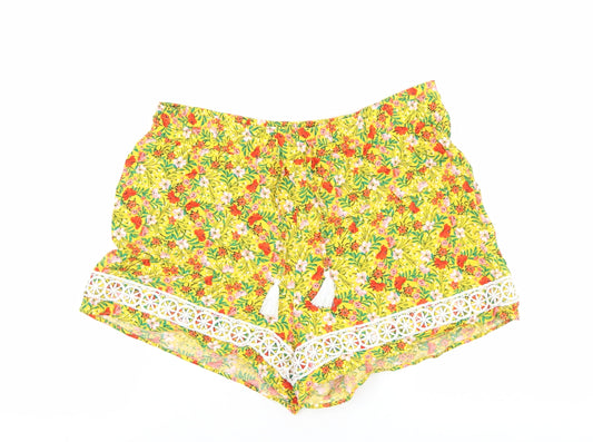 Papaya Womens Yellow Floral Viscose Mom Shorts Size 12 L3 in Regular Tie
