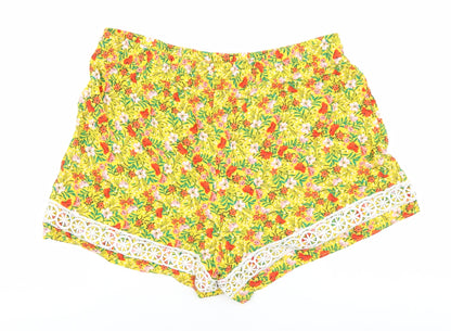 Papaya Womens Yellow Floral Viscose Mom Shorts Size 12 L3 in Regular Tie