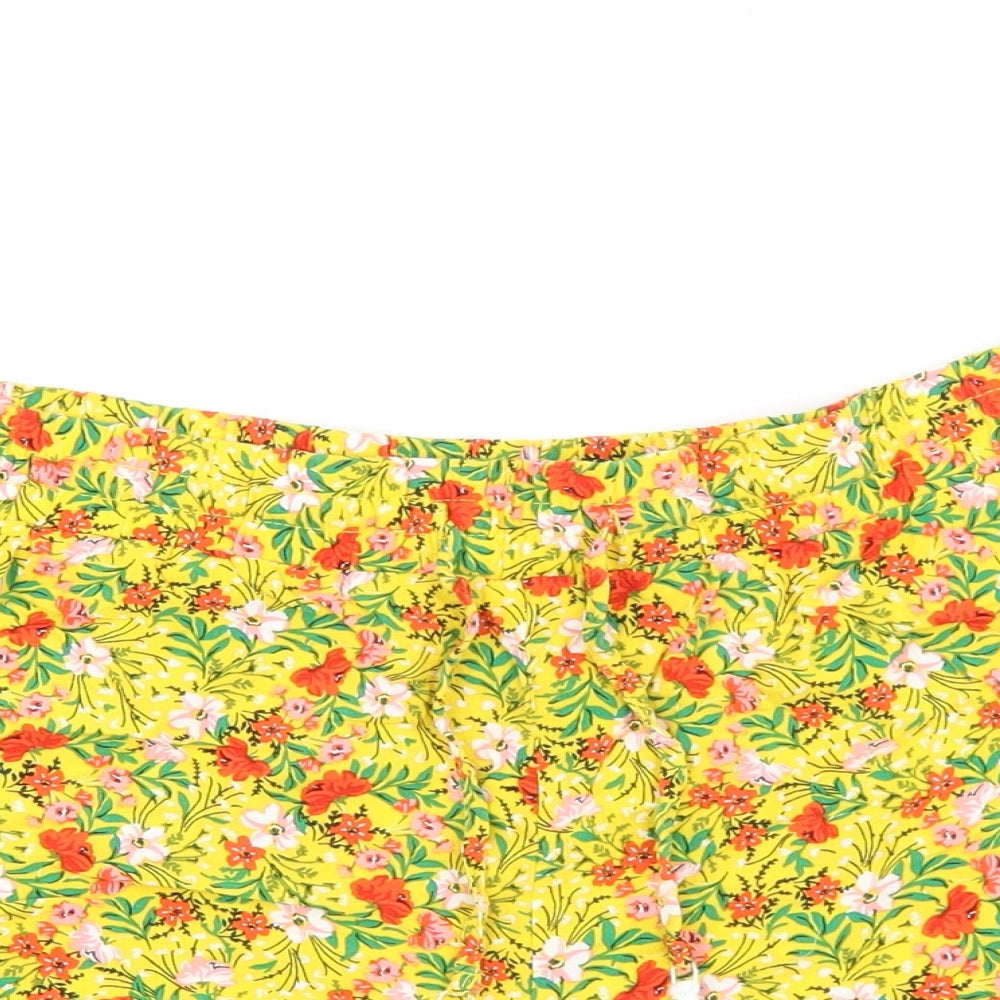Papaya Womens Yellow Floral Viscose Mom Shorts Size 12 L3 in Regular Tie