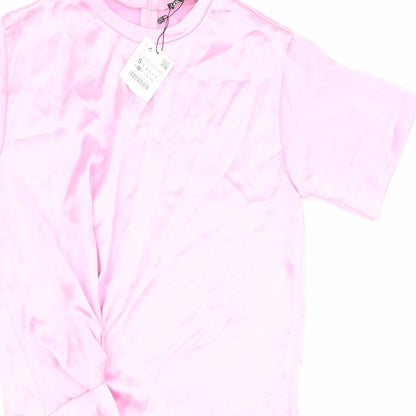 Zara Womens Pink Polyester T-Shirt Dress Size S Round Neck Pullover