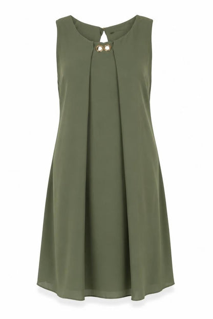 Quiz Womens Green Polyester A-Line Size M Boat Neck Button