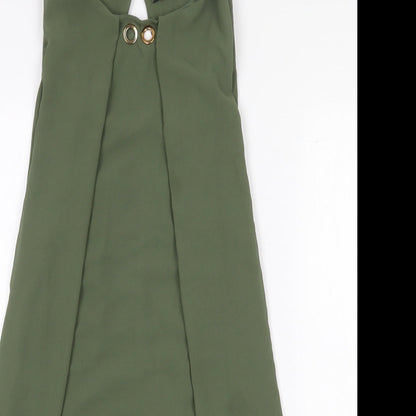 Quiz Womens Green Polyester A-Line Size M Boat Neck Button