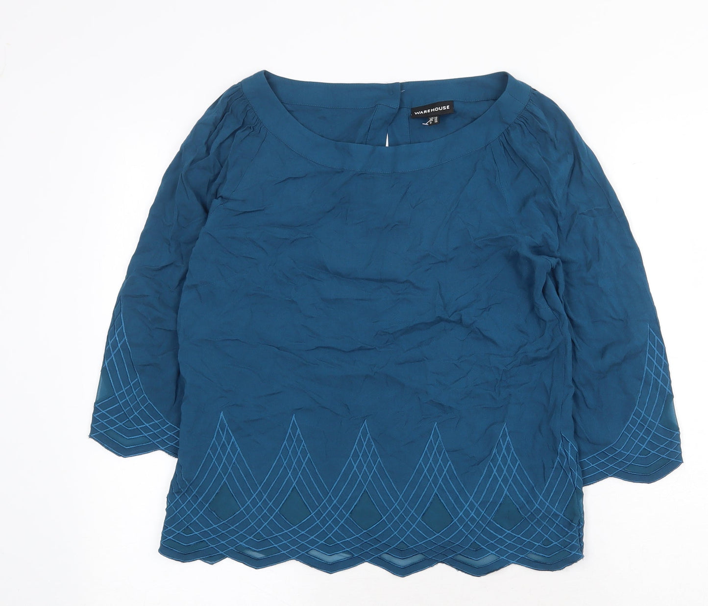 Womens UK Size 10 Warehouse Green Basic Blouse