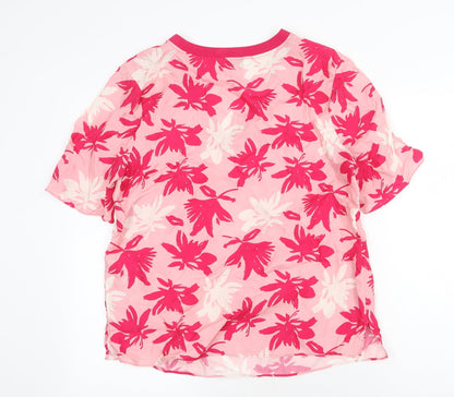 Autograph Womens Pink Floral Viscose Basic T-Shirt Size 10 V-Neck