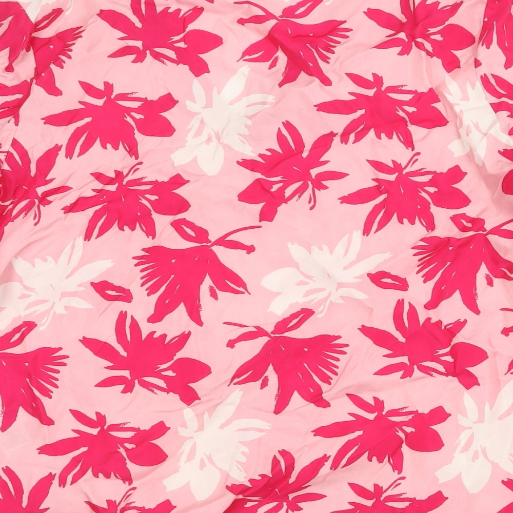 Autograph Womens Pink Floral Viscose Basic T-Shirt Size 10 V-Neck