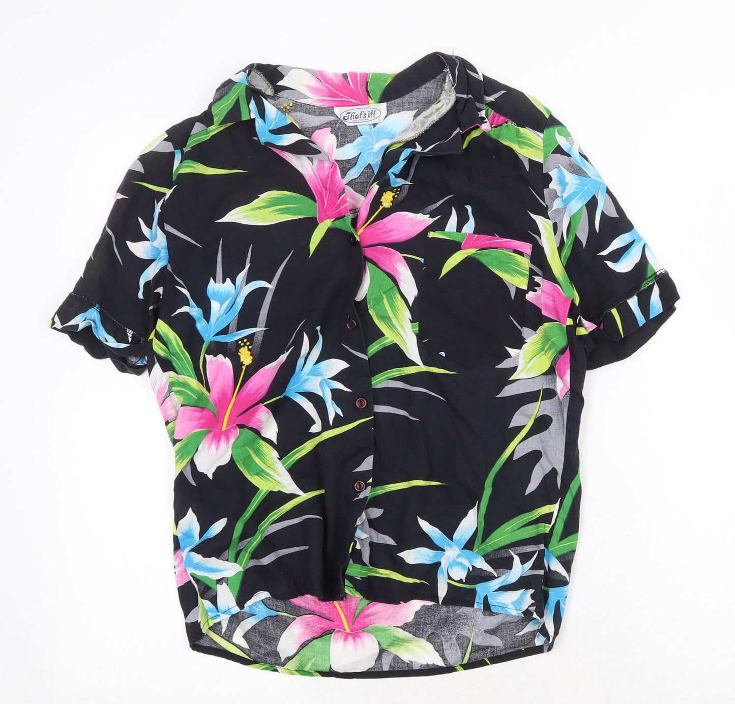 That's It California Womens Multicoloured Floral Polyester Basic Button-Up Size S Collared