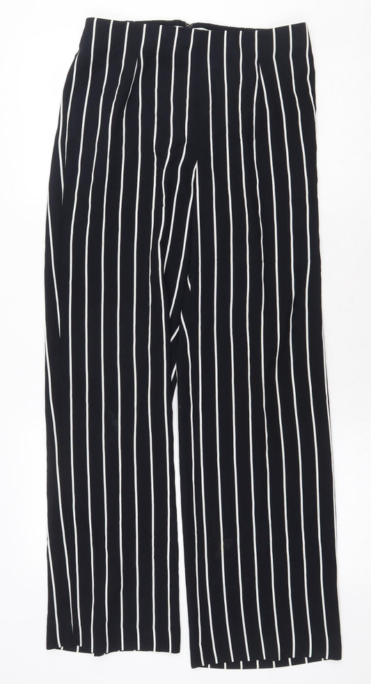 Liz Claiborne Womens Black Striped Polyester Trousers Size 8 Regular Zip