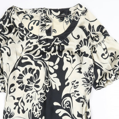 Marks and Spencer Womens Black Floral Polyester Shift Size 12 Boat Neck Button