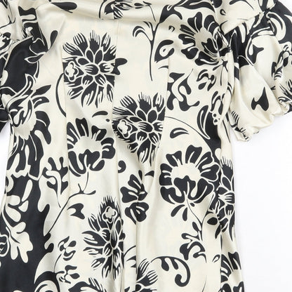 Marks and Spencer Womens Black Floral Polyester Shift Size 12 Boat Neck Button