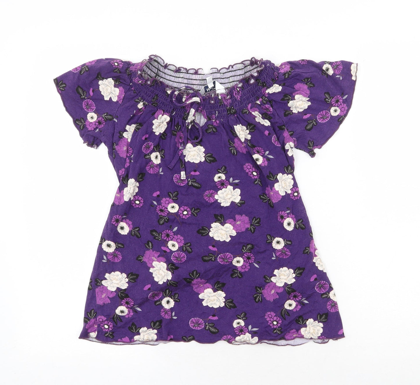 M&Co Womens Purple Floral Viscose Basic Blouse Size 10 Round Neck