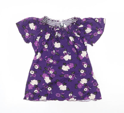 M&Co Womens Purple Floral Viscose Basic Blouse Size 10 Round Neck