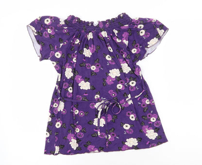 M&Co Womens Purple Floral Viscose Basic Blouse Size 10 Round Neck