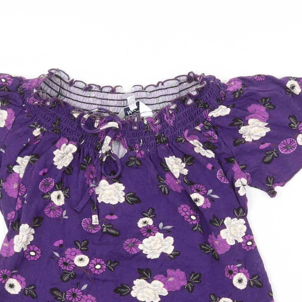 M&Co Womens Purple Floral Viscose Basic Blouse Size 10 Round Neck