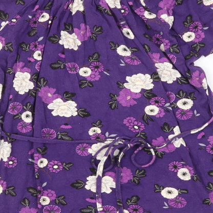 M&Co Womens Purple Floral Viscose Basic Blouse Size 10 Round Neck