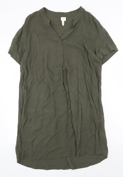 H&M Womens Green Viscose Shift Size 10 V-Neck Pullover