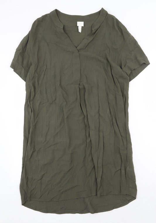 H&M Womens Green Viscose Shift Size 10 V-Neck Pullover