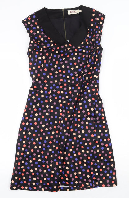 Louche Womens Black Polka Dot Cotton Fit & Flare Size 8 Collared Zip