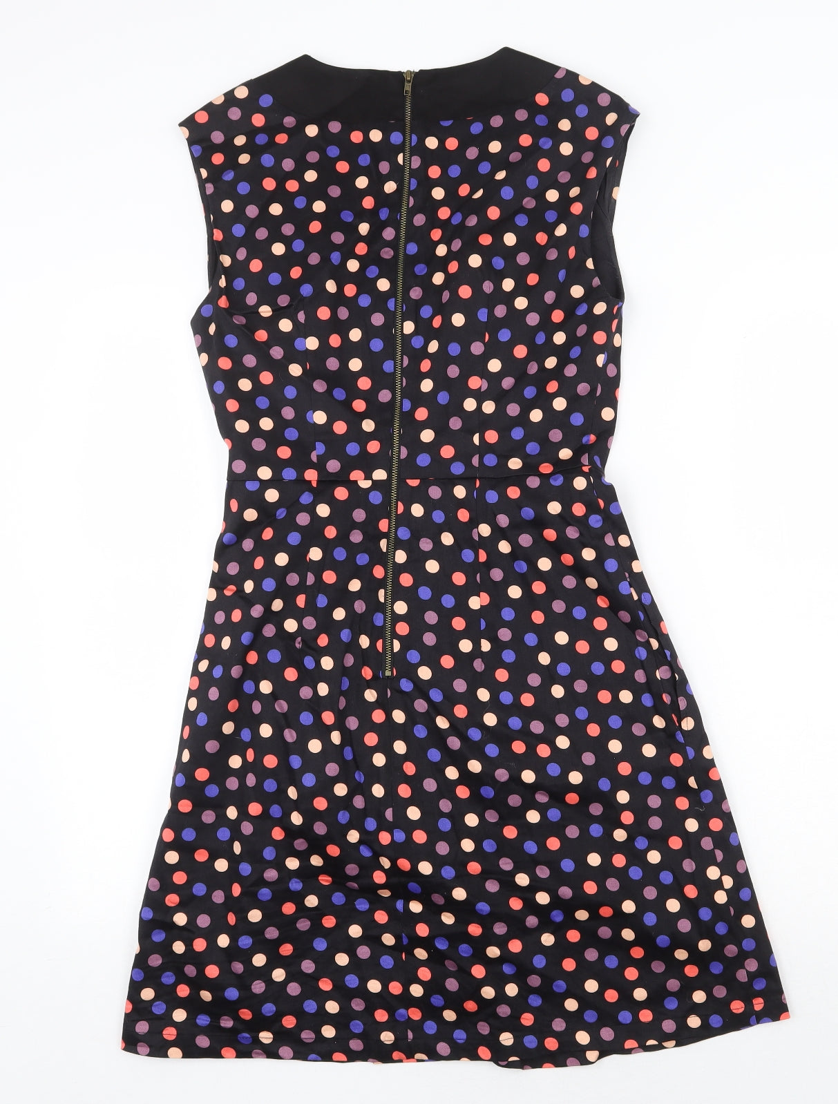 Louche Womens Black Polka Dot Cotton Fit & Flare Size 8 Collared Zip