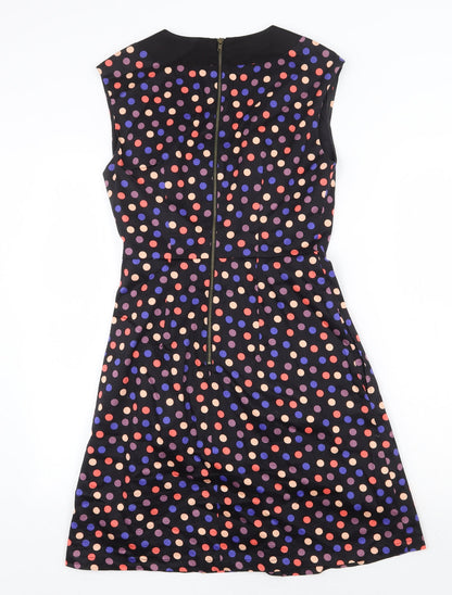 Louche Womens Black Polka Dot Cotton Fit & Flare Size 8 Collared Zip