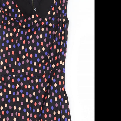 Louche Womens Black Polka Dot Cotton Fit & Flare Size 8 Collared Zip