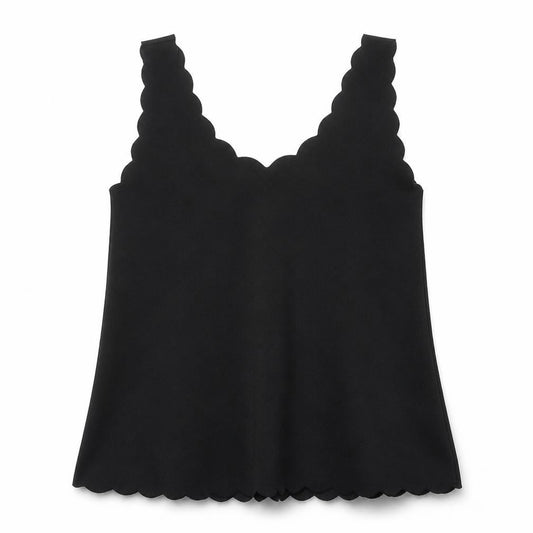 Candy Crush Womens Black Polyester Basic Tank Size S V-Neck - Scallop Hem