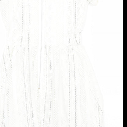 Topshop Womens White Striped Polyester Fit & Flare Size 8 Round Neck Zip