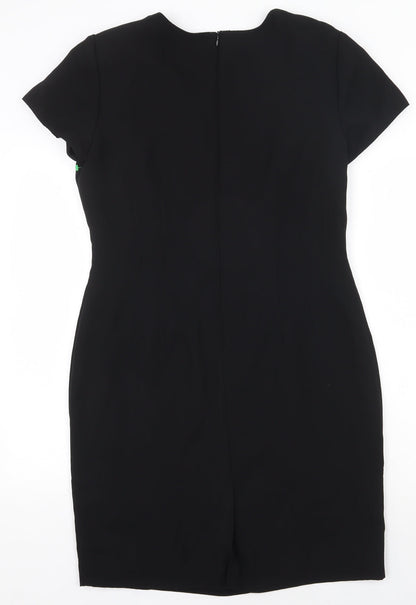 Worthington Industries Womens Black Polyester Shift Size 10 Round Neck Zip