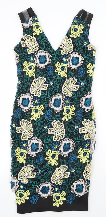 Julien Macdonald Womens Multicoloured Floral Polyester Sheath Size 8 V-Neck Zip