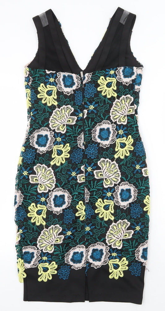 Julien Macdonald Womens Multicoloured Floral Polyester Sheath Size 8 V-Neck Zip