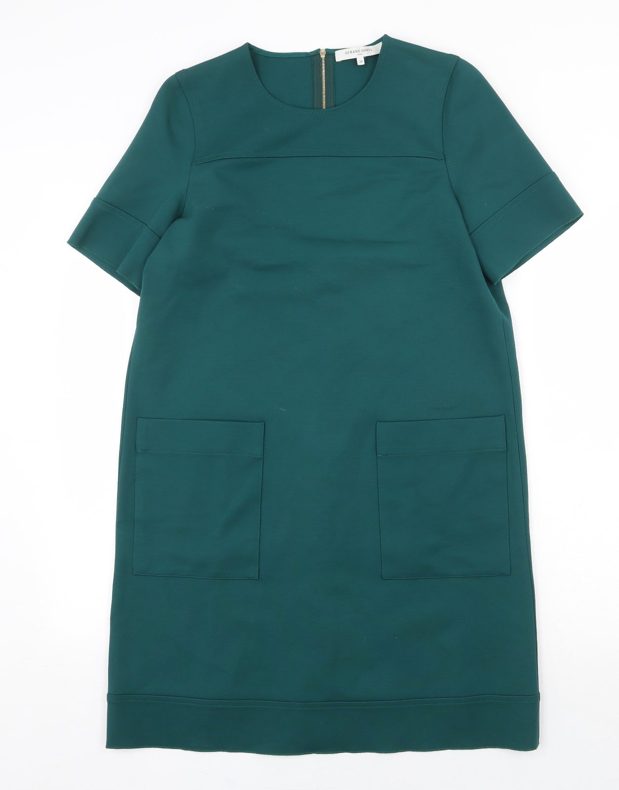 Gerard Darel Womens Green Viscose Shift Size 10 Round Neck Zip