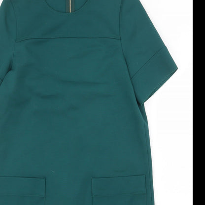Gerard Darel Womens Green Viscose Shift Size 10 Round Neck Zip