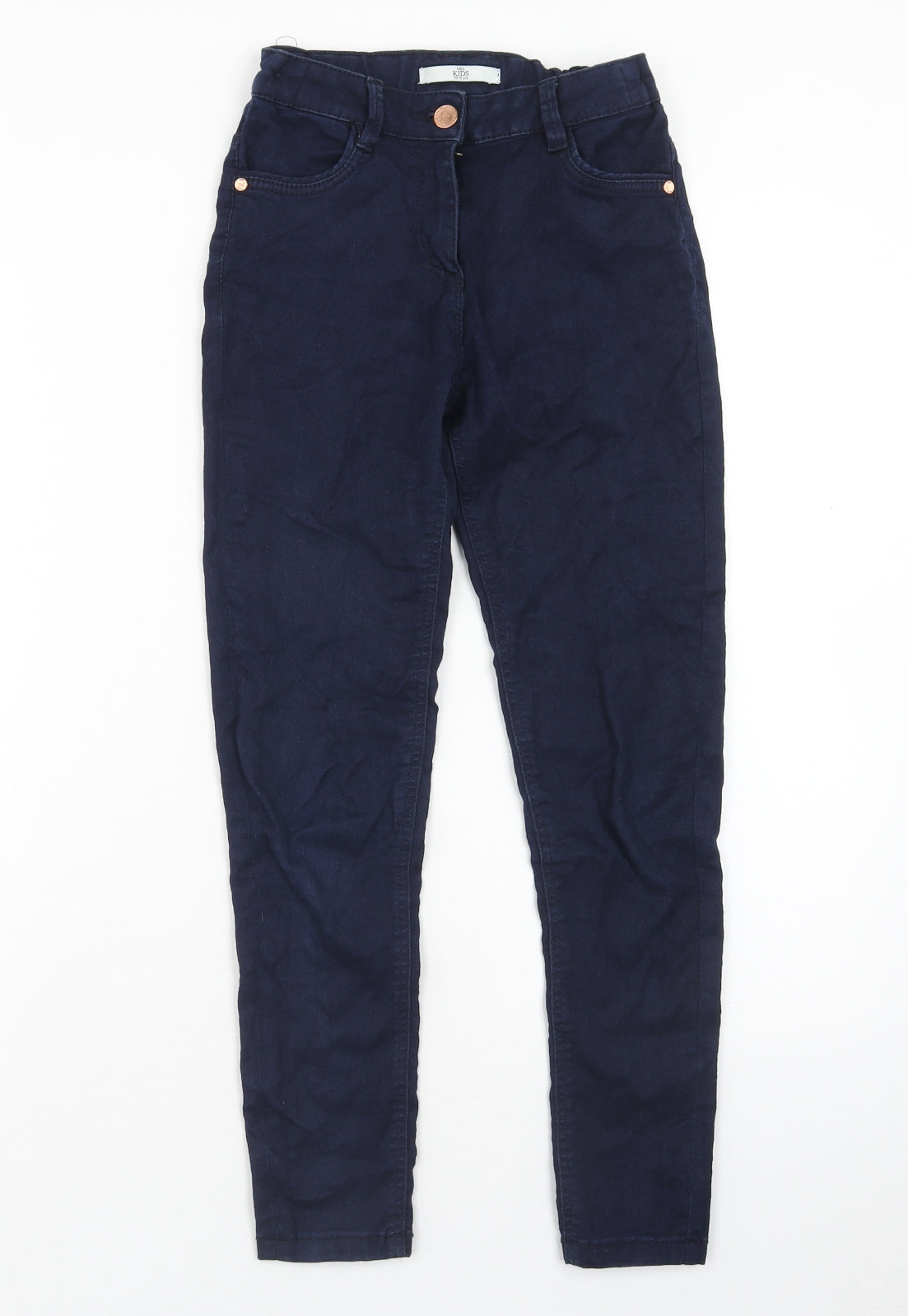 Marks and Spencer Girls Blue Cotton Skinny Jeans Size 10-11 Years Regular Button