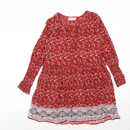 Voulez-Vous Womens Red Floral Viscose A-Line Size 10 Boat Neck Tie