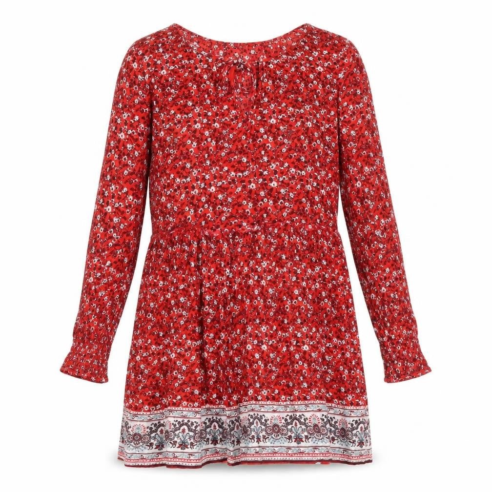 Voulez-Vous Womens Red Floral Viscose A-Line Size 10 Boat Neck Tie