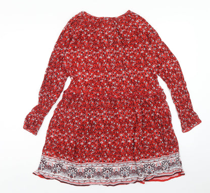 Voulez-Vous Womens Red Floral Viscose A-Line Size 10 Boat Neck Tie
