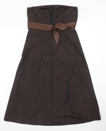 Zara Womens Brown Polyester A-Line Size M Square Neck Zip