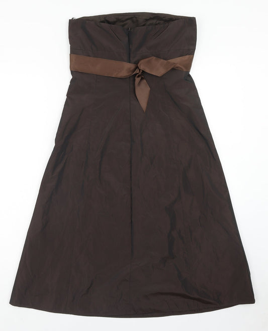 Zara Womens Brown Polyester A-Line Size M Square Neck Zip