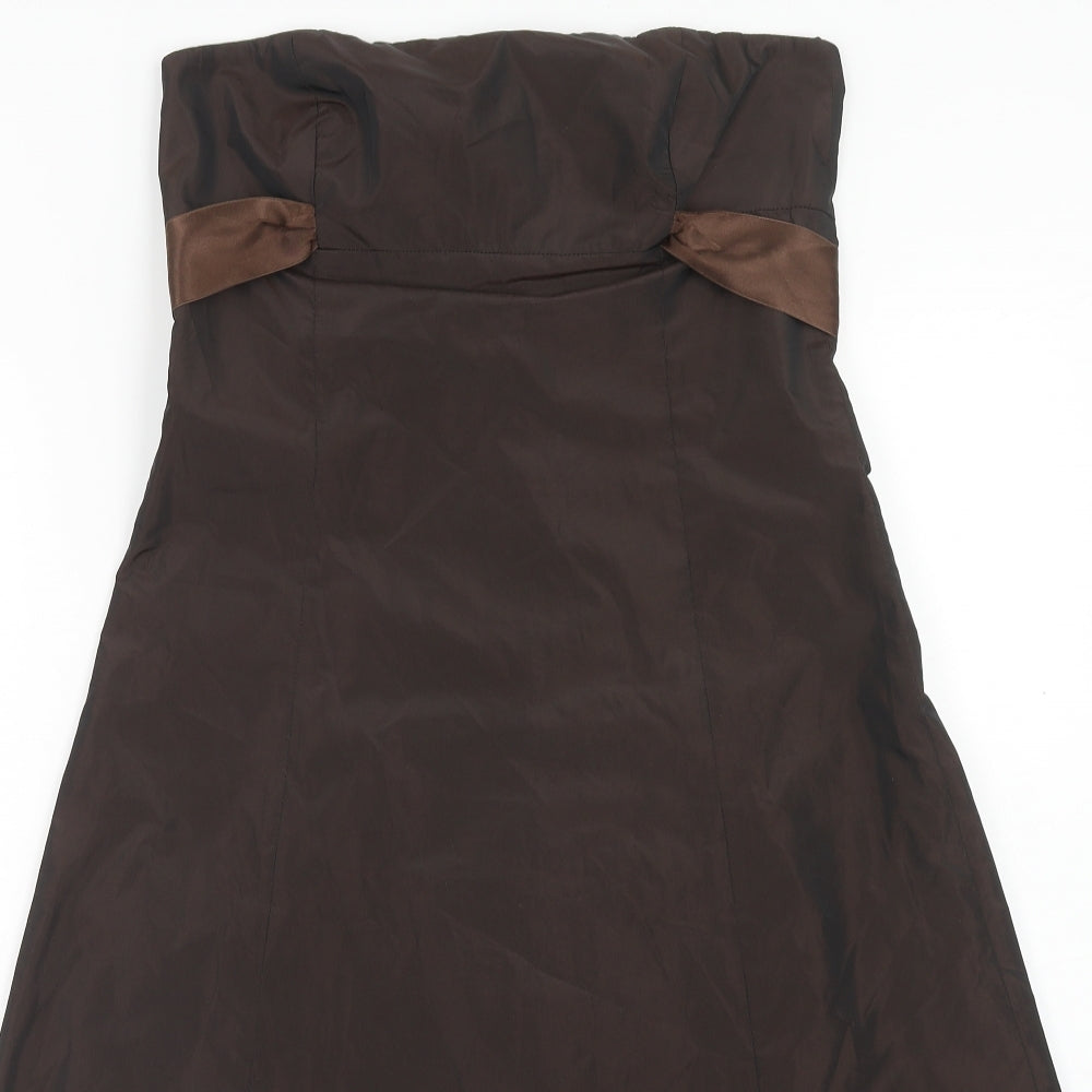 Zara Womens Brown Polyester A-Line Size M Square Neck Zip