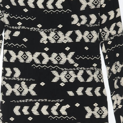 High Rose Womens Black Geometric Viscose Bodycon Size S Boat Neck Pullover