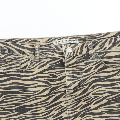 Denim & Co. Womens Brown Animal Print Cotton Mini Skirt Size 10 Button - Tiger Print
