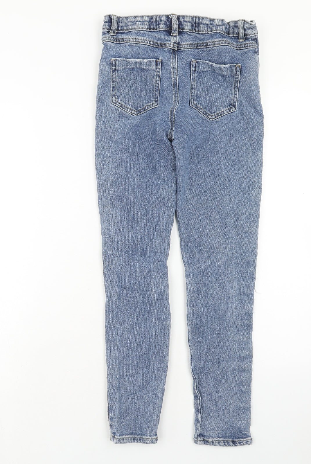Denim & Co. Girls Blue Cotton Skinny Jeans Size 12-13 Years Regular Zip - Distressed