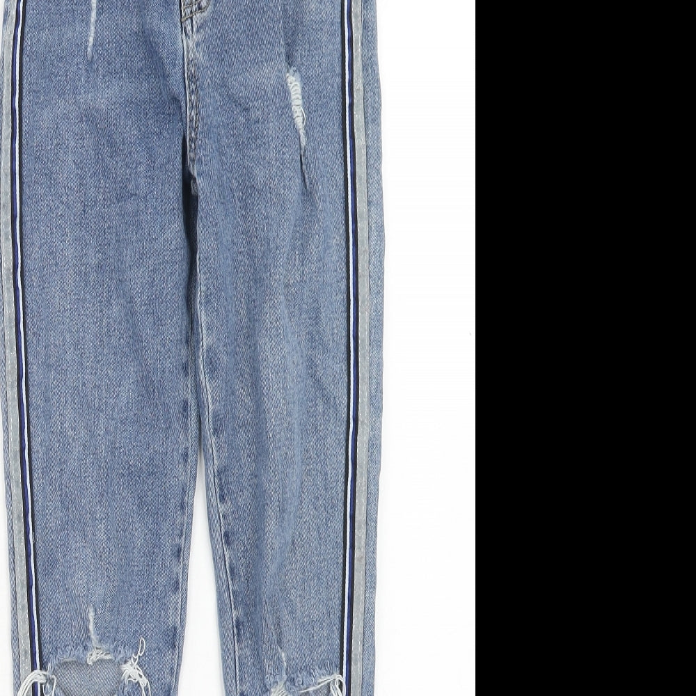 Denim & Co. Girls Blue Cotton Skinny Jeans Size 12-13 Years Regular Zip - Distressed