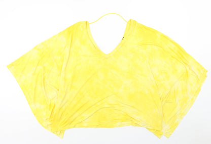 Maj Womens Yellow Polyester Basic Blouse Size S V-Neck