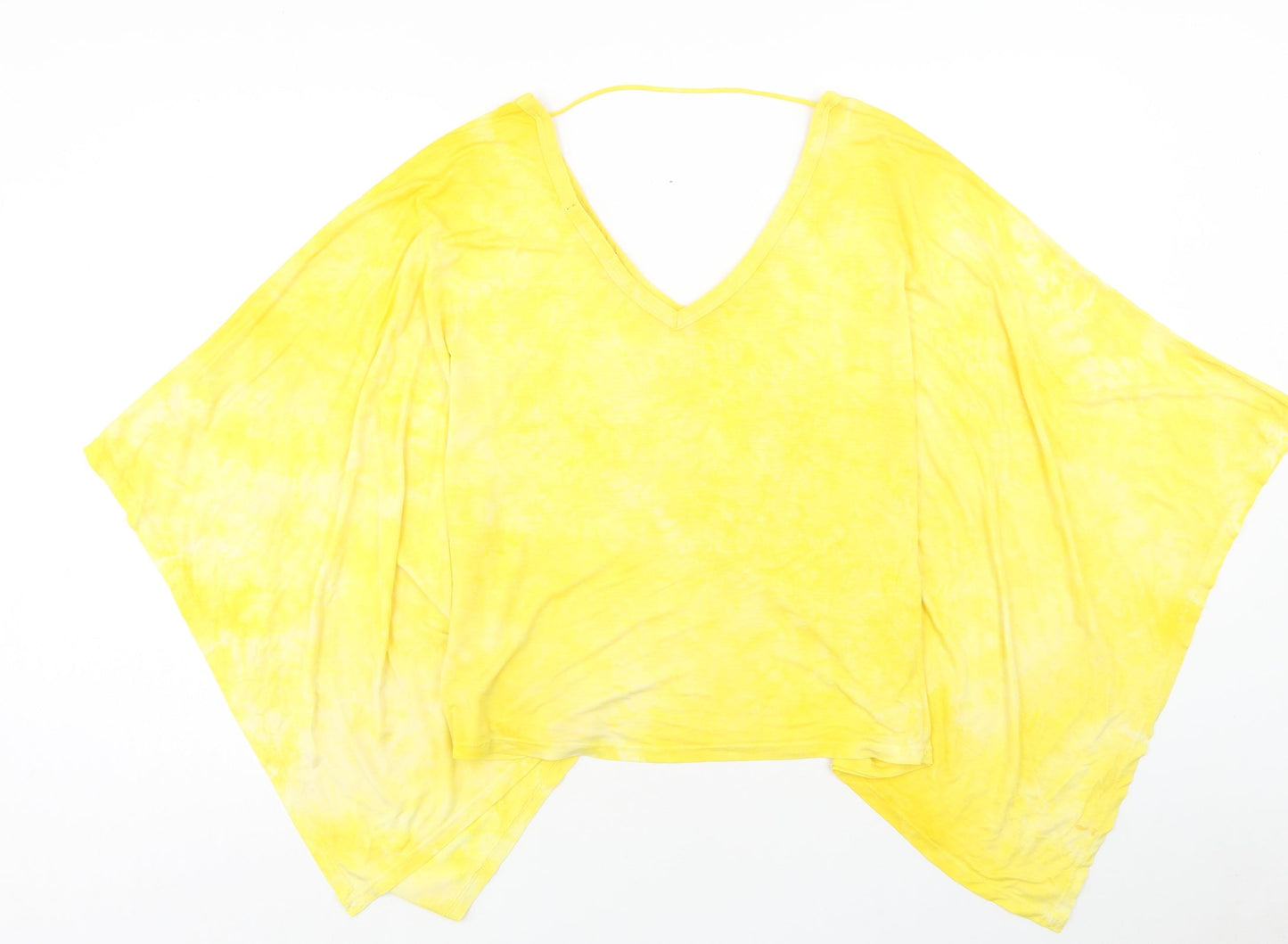 Maj Womens Yellow Polyester Basic Blouse Size S V-Neck