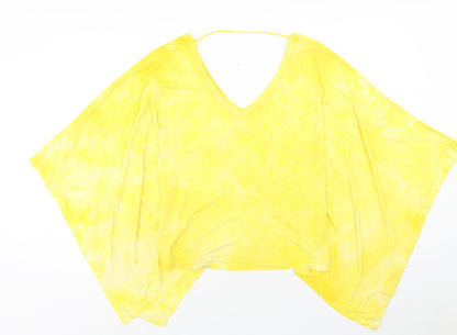 Maj Womens Yellow Polyester Basic Blouse Size S V-Neck